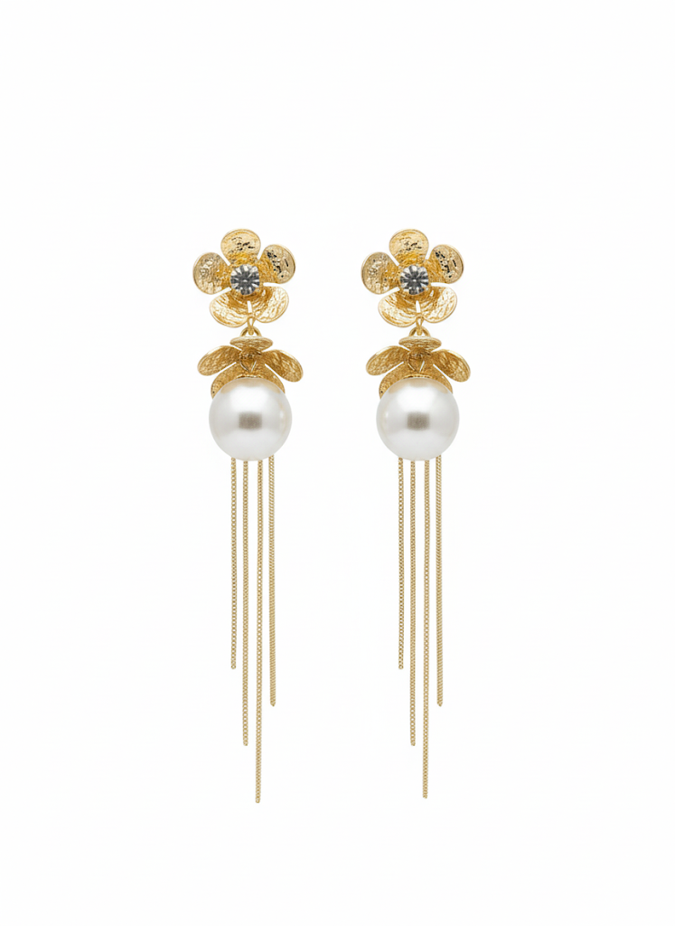 Pearl Flower Chain Earrings