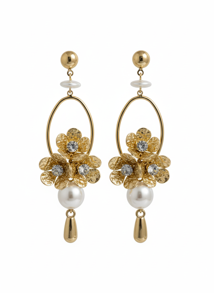 Flower Pearl Oval Earrings