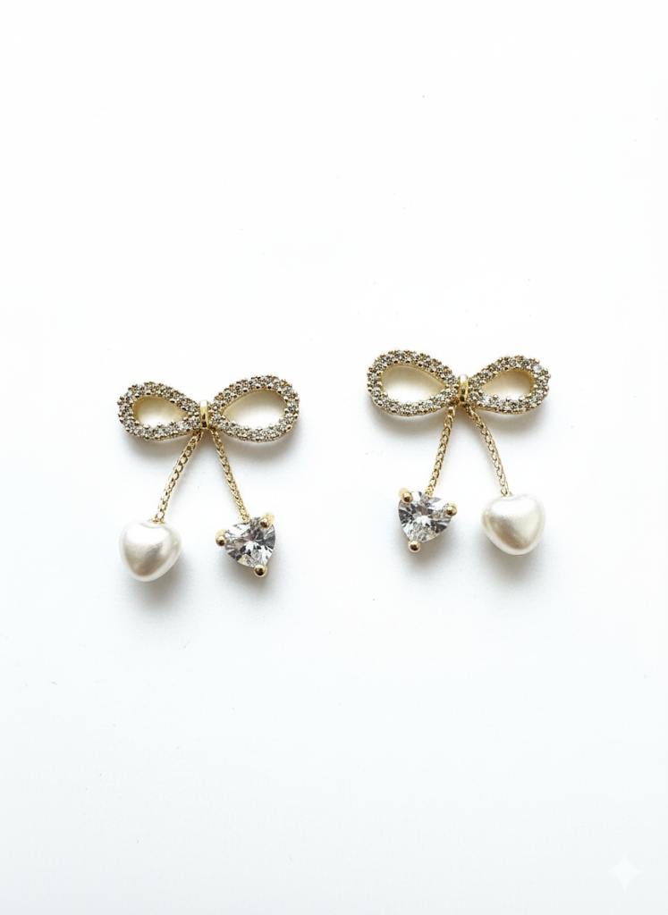 Bow with Pearl Earrings